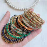 50mm Natural Stone Hoop Earrings Agates Crystal Stainless Steel Circle Earring