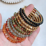 50mm Natural Stone Hoop Earrings Agates Crystal Stainless Steel Circle Earring