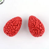50pc Carved Flower Cinnabar Beads FireBrick DIY Jewelry Accessories