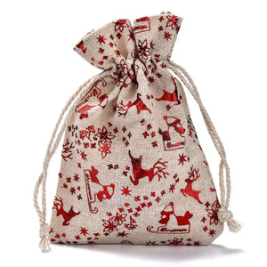 50pc Cotton Drawstring Gift Bags with Snowflake Design