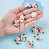 50pc Porcelain Flower Beads Clay DIY Jewelry Pink Red 21-24x22-23.5x12mm