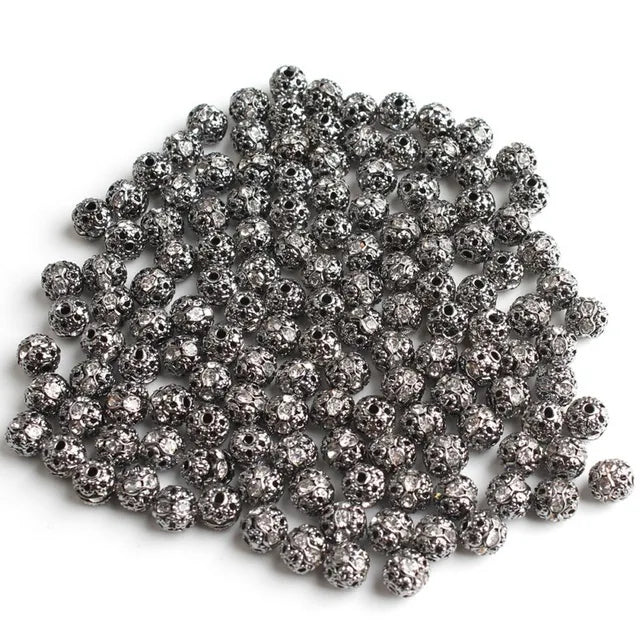 50pc/Lot Silver Rhinestone Round Metal Crystal Beads for Jewelry Making
