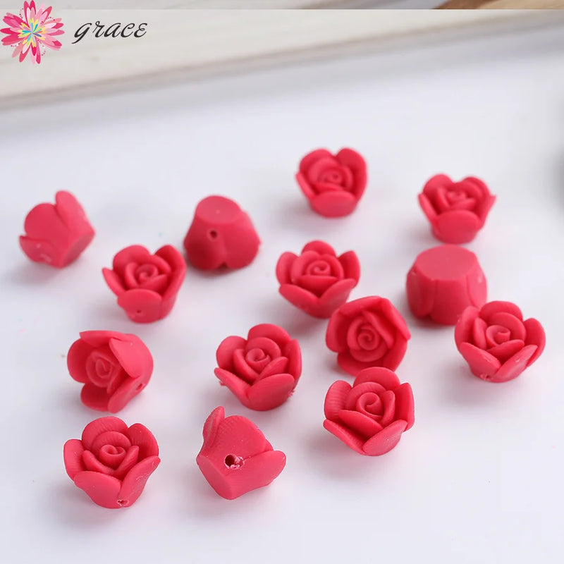 50pc 13mm Polymer Clay 3d Rose Flower Beads for DIY Bracelet Necklace