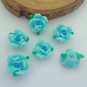 50pc 15mm Colorful Resin Polymerclay Flatback Rose Flower Beads Mixed