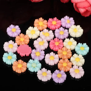 50pc Mixed Flat Back Resin Flower Cabochons Daisy Beads for DIY Nail Art