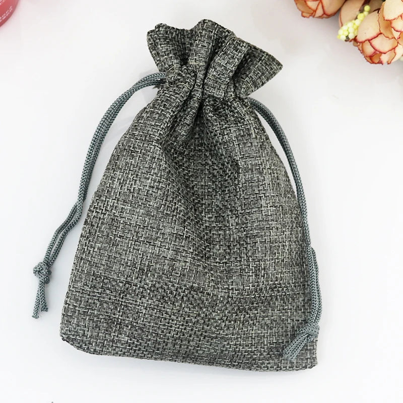 50pcs 10*14cm Gray Jute Bag Small Gift Bag Incense Storage Linen Bag