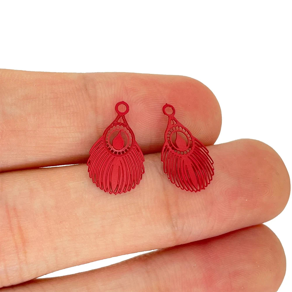 50pcs Colorful Stainless Steel Peacock Feather Charms DIY Accessories