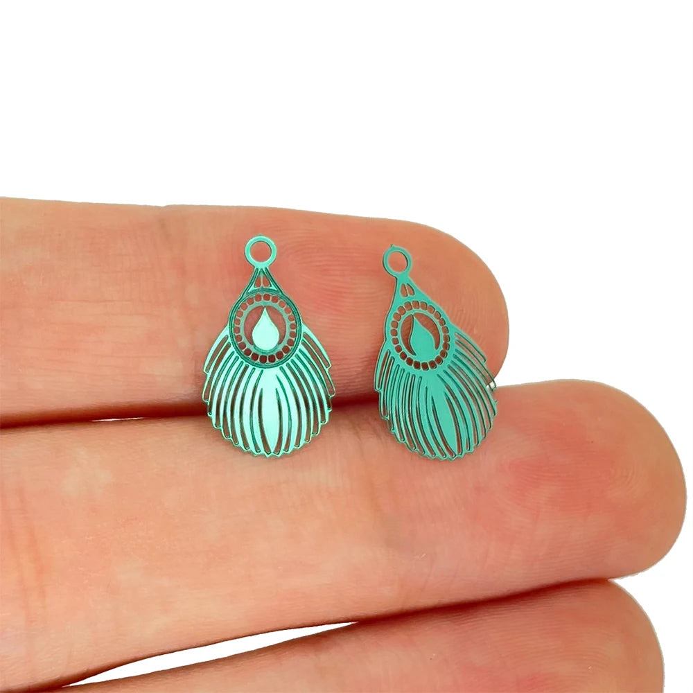 50pcs Colorful Stainless Steel Peacock Feather Charms DIY Accessories