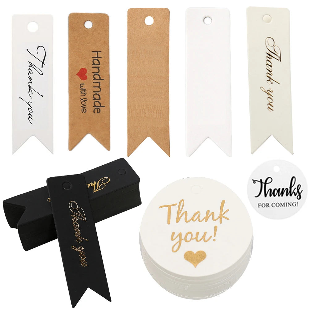50/100pcs Thank You Paper Card Tags Hang Tag Label Paper Card Gift Wrapping Tags