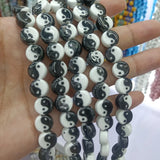 50pcs 10mm Loose Ceramic Beads Taiji Pattern For DIY Jewelry Making