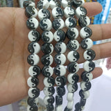 50pcs 10mm Loose Ceramic Beads Taiji Pattern For DIY Jewelry Making