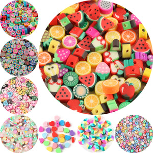 50pcs 10mm Mix Clay Beads Heart Star Fruit, DIY Jewelry Making Kid Gift