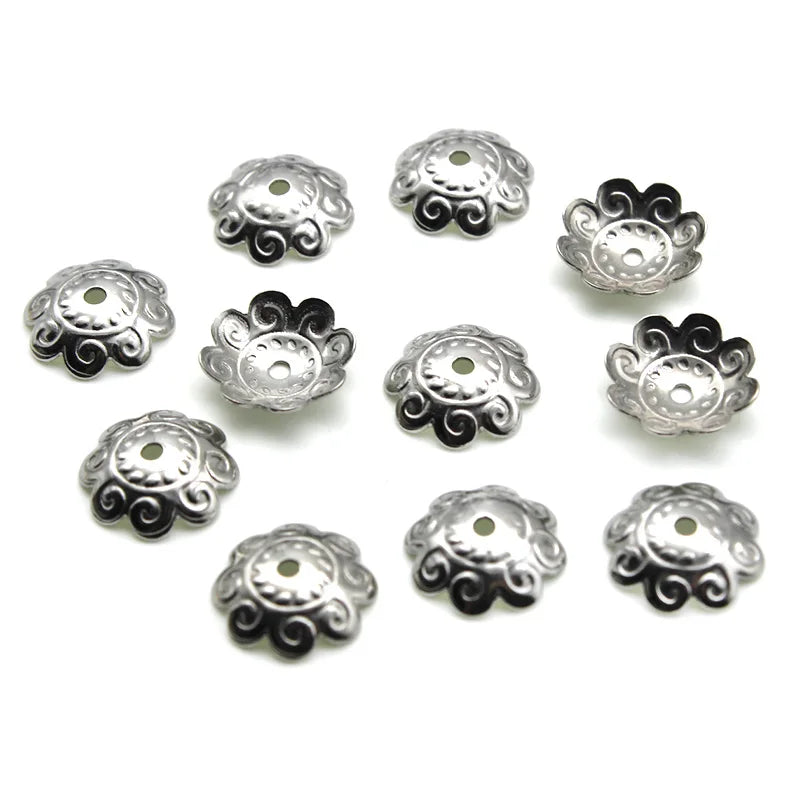 50pcs 10mm Stainless Steel Pearl Beads End Caps Flower Spacer for Jewelry DIY