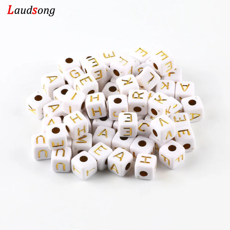 50pcs Acrylic Letter Beads Square Spacer Alphabet For Jewelry Making