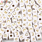 50pcs Acrylic Letter Beads Square Spacer Alphabet For Jewelry Making