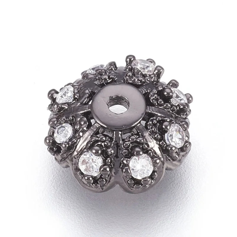 50pcs Brass Bead Caps End Cap Micro Pave Cubic Zirconia for Jewelry Making