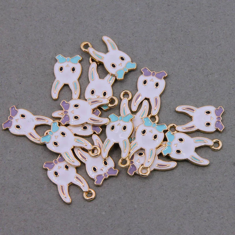 50pcs 11*20mm Enamel Rabbit Charms for DIY Jewelry Making