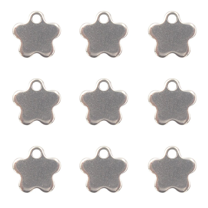 50pcs 11.5x11mm 5 Petals Flower Stainless Steel Blank Tag Pendant Bulk