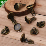 50pcs 12mm Antique Bronze Earring Clip Base, Shallow Bezel, Earring Blank