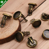 50pcs 12mm Antique Bronze Earring Clip Base, Shallow Bezel, Earring Blank