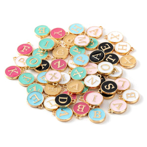 50pcs Enamel Initial Letter Charms 14*12mm Alphabet Pendants for DIY Jewelry
