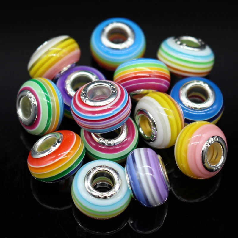 50pcs Mixed Silver Plated Rainbow Acrylic Jewelry Beads 14MM