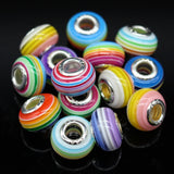 50pcs Mixed Silver Plated Rainbow Acrylic Jewelry Beads 14MM