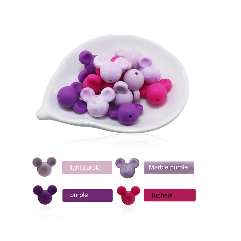 50pcs 14mm Silicone Mouse Teether Beads Cartoon Baby Teething Round Balls