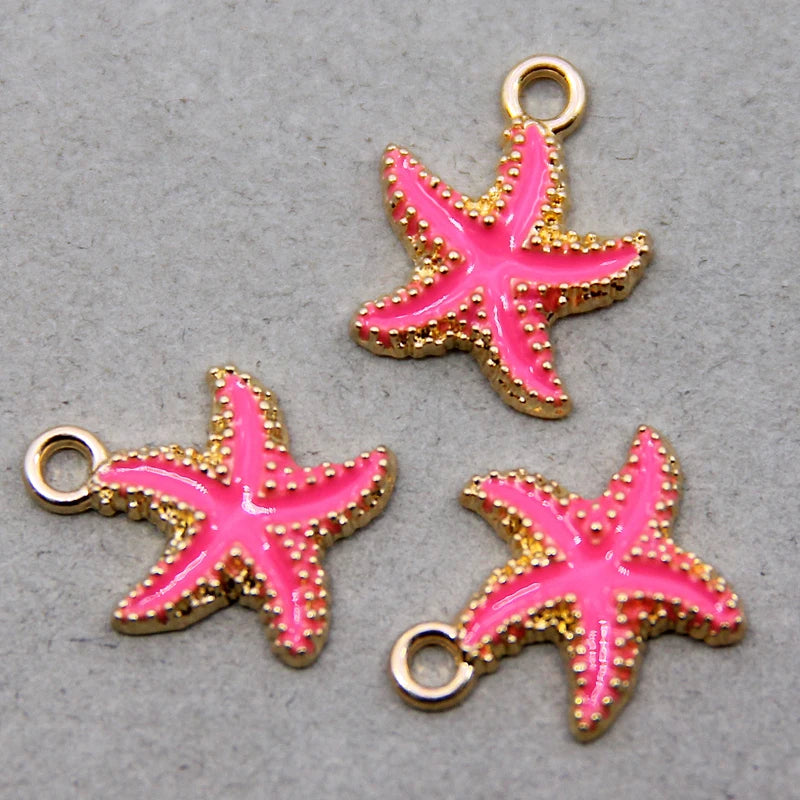 50pcs 15*18mm Starfish Enamel Charms for DIY Necklaces Bracelets