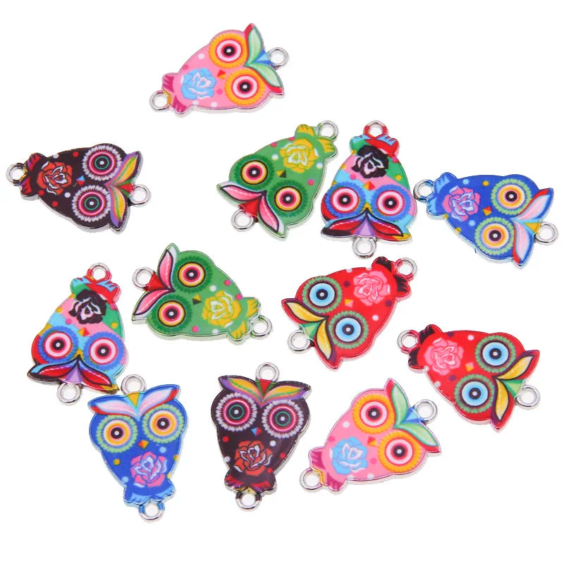 50pcs Owl Cat Enamel Beads Charms Pendants DIY Jewelry Bracelet