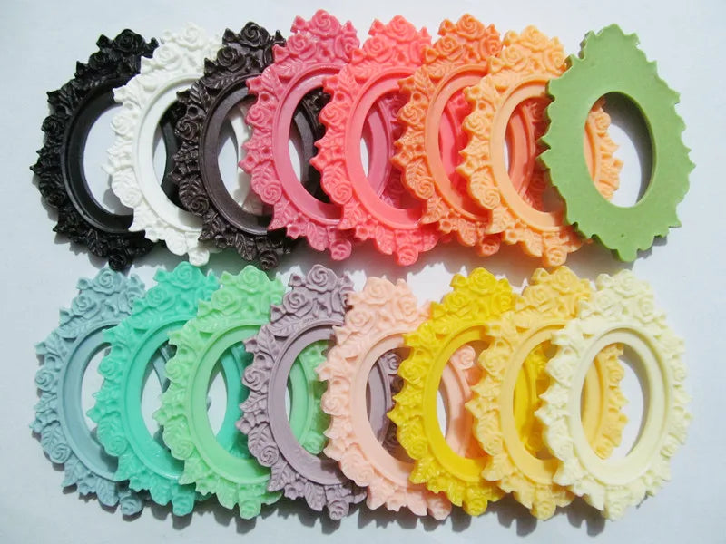 50pcs 16 Colors Oval Resin Frame Charm Finding for 30x40mm Cabochon DIY