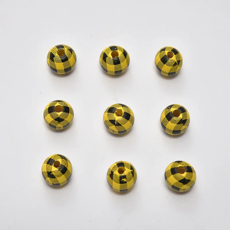 50pcs 16mm Grid Pattern Round Wooden Beads Spacer Beads for DIY Bracelets