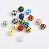 50pcs 16mm Grid Pattern Round Wooden Beads Spacer Beads for DIY Bracelets