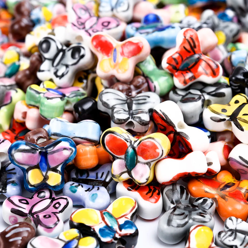 50pcs Enamel Butterfly Loose Beads Animal Charms Ceramic Bead Porcelain Pendant