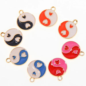 50pcs Yin Yang Flower Alloy Charms Pendant Beads Sweet Heart DIY Jewelry