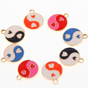 50pcs Yin Yang Flower Alloy Charms Pendant Beads Sweet Heart DIY Jewelry