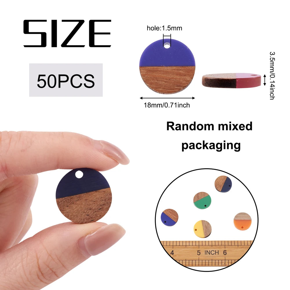 50pcs 18mm Resin Wooden Round Pendants for DIY Jewelry Making