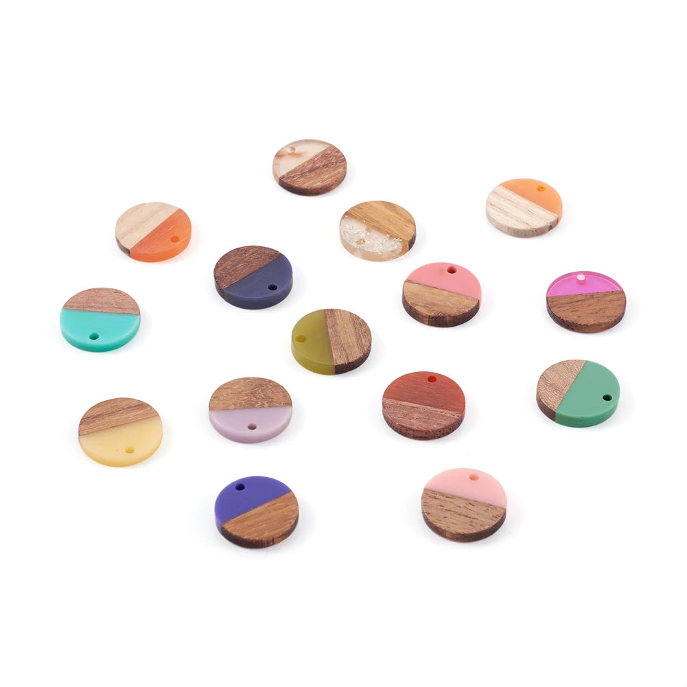 50pcs 18mm Resin Wooden Round Pendants for DIY Jewelry Making