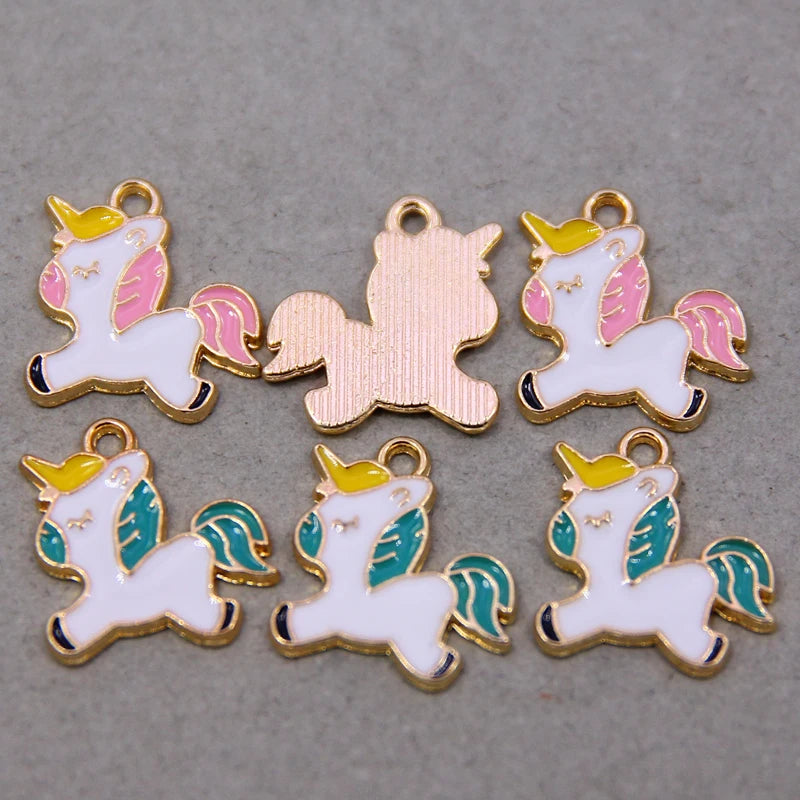 50pcs Unicorn Charms White & Pink Enamel For DIY Jewelry 19*21mm