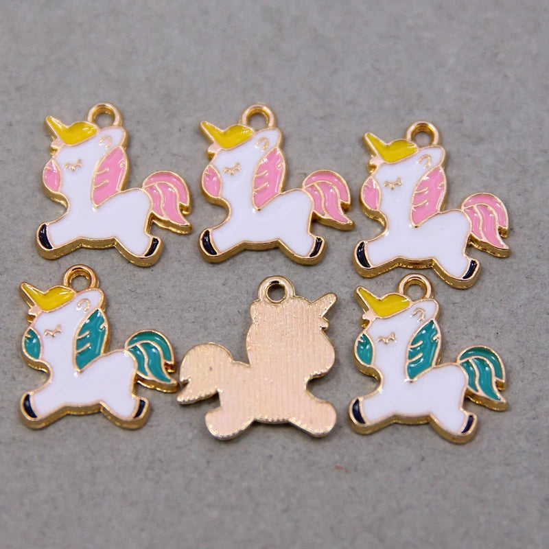 50pcs Unicorn Charms White & Pink Enamel For DIY Jewelry 19*21mm