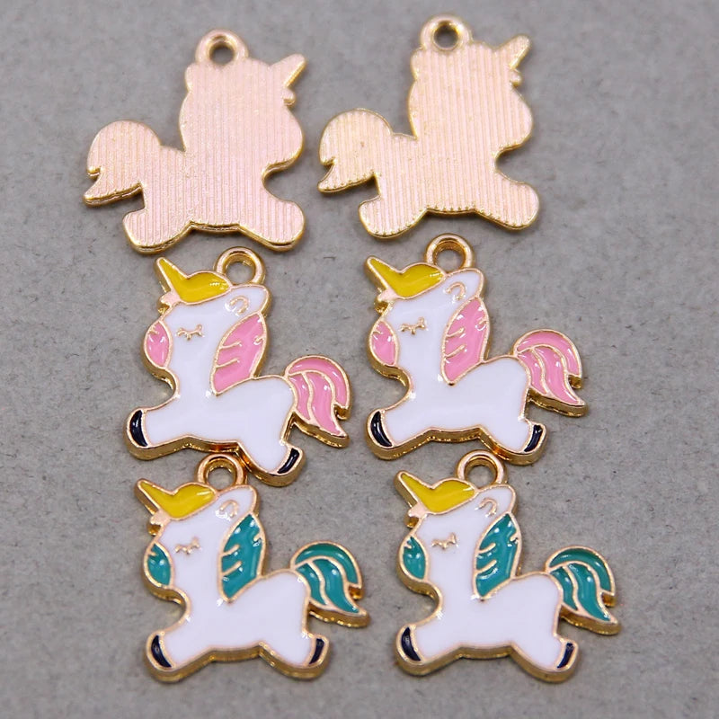 50pcs Unicorn Charms White & Pink Enamel For DIY Jewelry 19*21mm