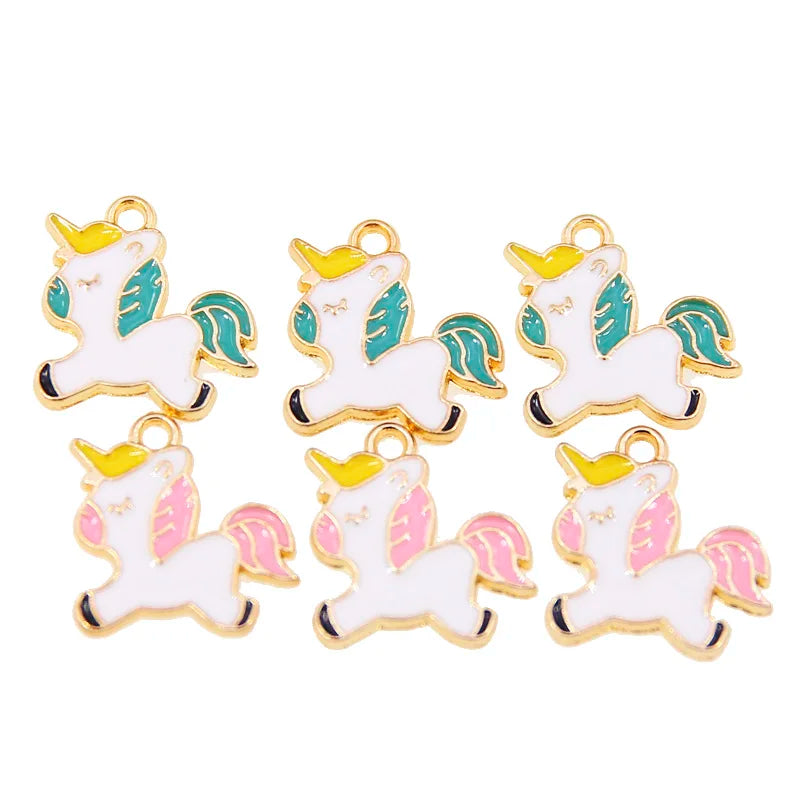 50pcs Unicorn Charms White & Pink Enamel For DIY Jewelry 19*21mm