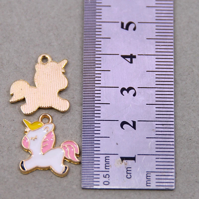 50pcs Unicorn Charms White & Pink Enamel For DIY Jewelry 19*21mm