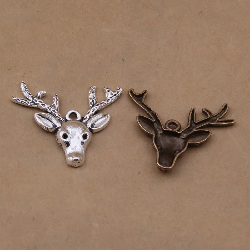 50pcs Deer Antlers Charms Pendants Vintage Bronze Deer Head Charm Pendant