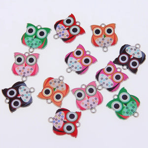 50pcs Enamel Colorful Owl Charms for Jewelry Making DIY Necklaces Bracelets