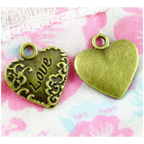 50pcs Antique Bronze Love Heart Letter Pendant DIY Jewelry Accessories
