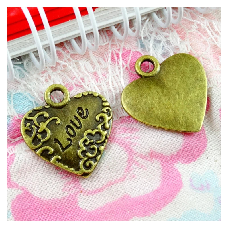 50pcs Antique Bronze Love Heart Letter Pendant DIY Jewelry Accessories