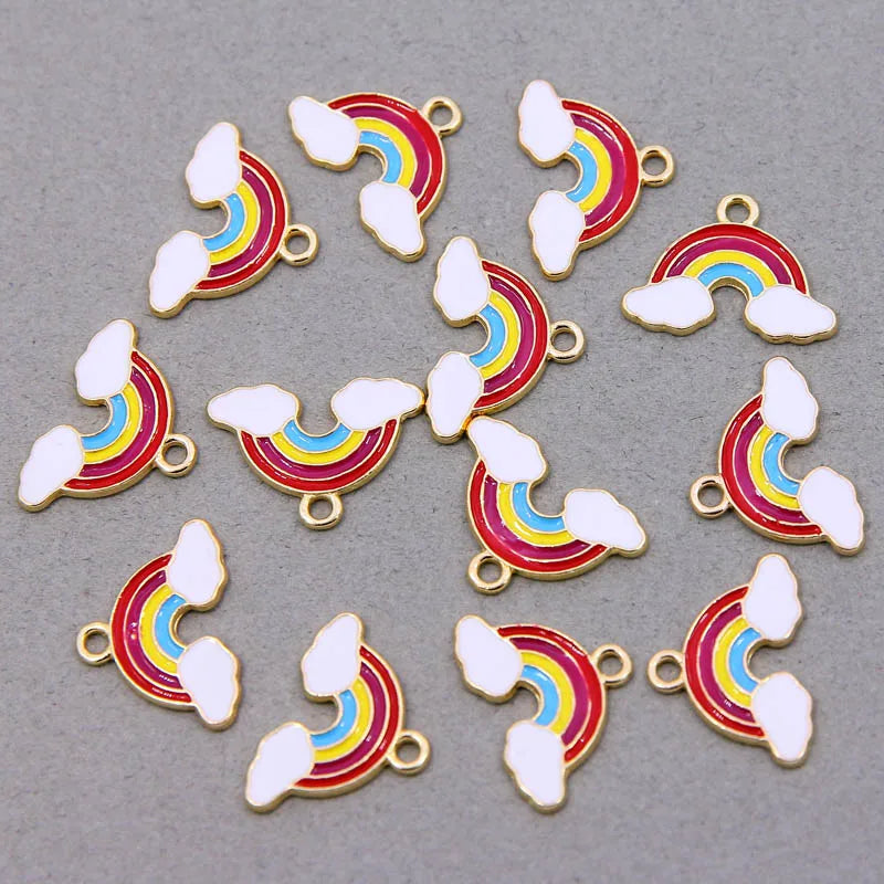 50pcs Rainbow Cloud Shape Alloy Enamel Pendants for DIY Jewelry Making
