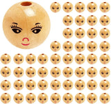 50pcs 22mm Smiling Face Wooden Beads for DIY Jewelry Making Crafts, 2 Colors