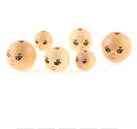 50pcs 22mm Smiling Face Wooden Beads for DIY Jewelry Making Crafts, 2 Colors